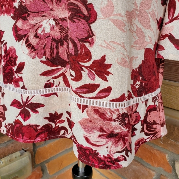 Charles Henry‎ Cream Floral Patterned Bell Sleeve Cut Out Mini Dress Sz SP NWOT - Picture 9 of 16